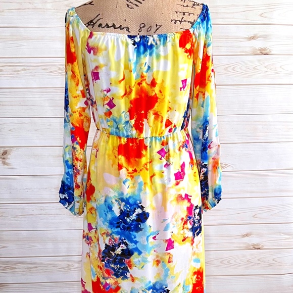 NWOT Color Splash Off-Shoulder Long Sleeve Romper - Picture 1 of 12